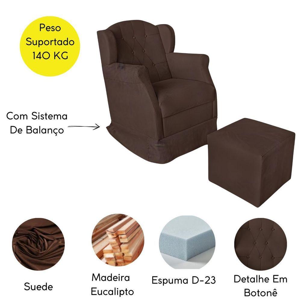 Miniatura Kit Poltrona Amamentação Com Puff Confortável Serena Suede Marrom