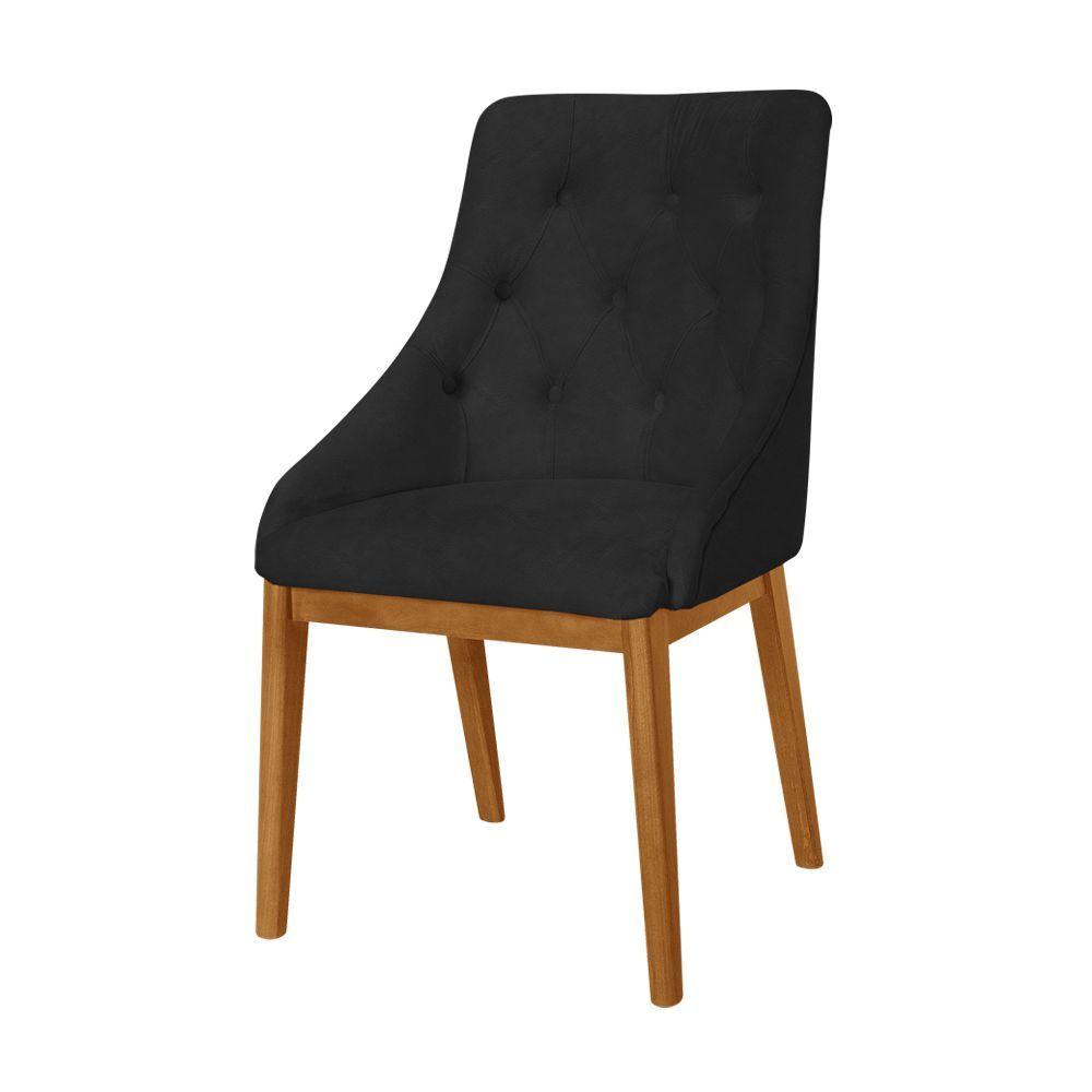 Miniatura Kit 2 Cadeiras De Jantar Elisa Nobre Estofada Capitonê Em Tecido Sintético Preto Base Madeira Maciça