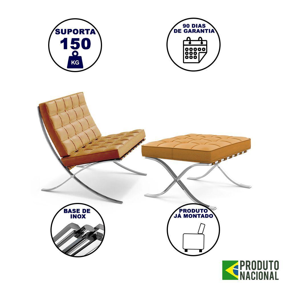 Miniatura Poltrona Premium Barcelona Com Puff Base Inox Caramelo Cor Amarelo