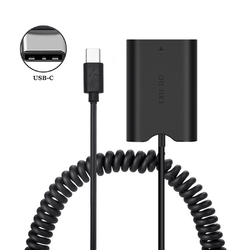 Miniatura Adaptador Dummy PD DK-X1 Bateria Sony NP-BX1 Espiral com Conector USB-C