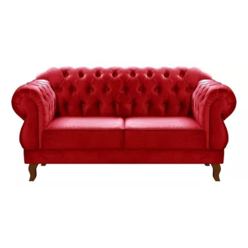 Miniatura Sofá Chesterfield 2 Lugares Duquesa Vintage Retrô Capitonê Suede Vermelho