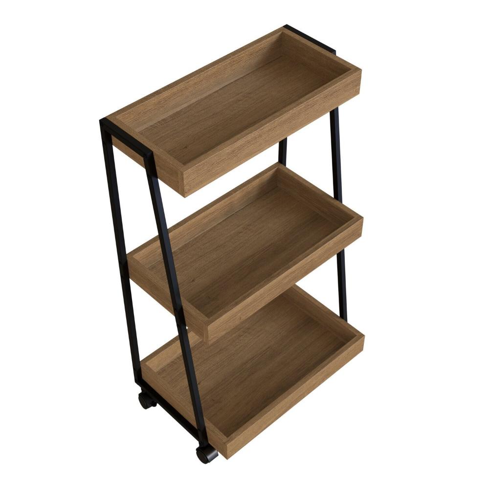 Miniatura Carinho Organizador Multiuso com 3 Prateleiras e Rodizios Preto/Mel