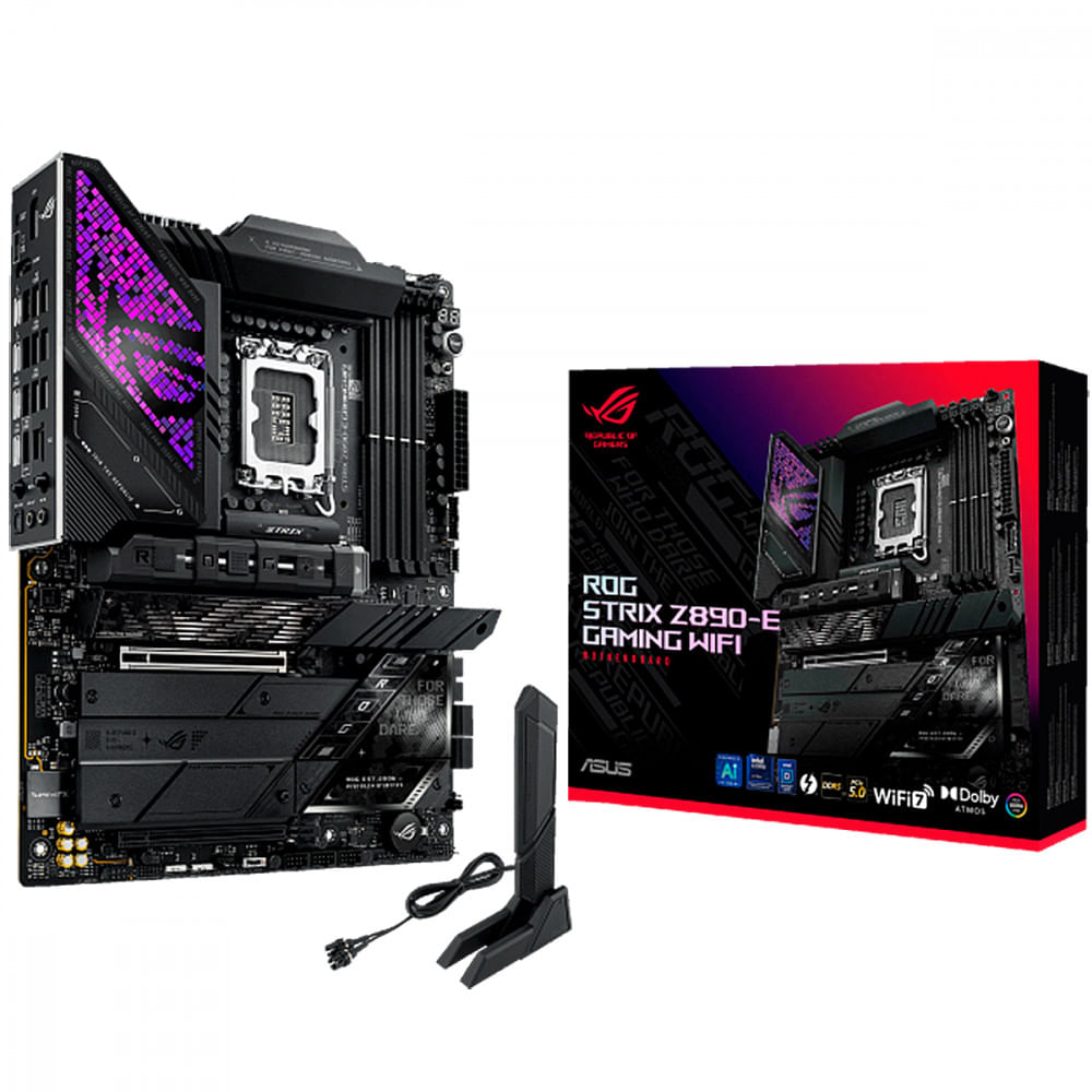 Miniatura Placa Mãe Asus Rog Strix Para Intel LGA 1851 Z890-E Gaming Wifi 4xDDR5 ATX Preto - 12 meses - ATX - 4 slots DIMM, máx. 192 GB, D. - 90MB1IM0-M0EAY0 - 4 - Placa Mãe Asus Rog Strix Para. - Windows 11 - Garantia do Fabricante - DDR5 - LGA 1851