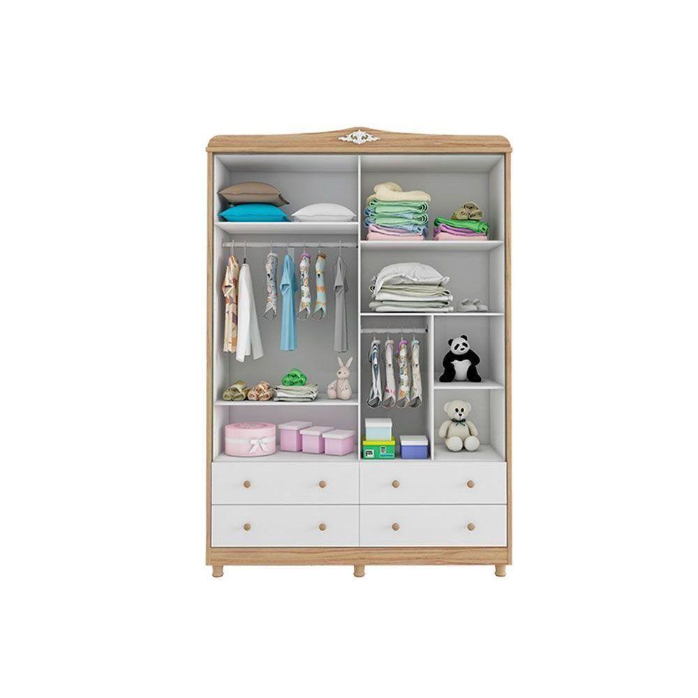 Miniatura Guarda Roupa Infantil Elô C/ 4 Portas E 4 Gavetas Branco - Peroba
