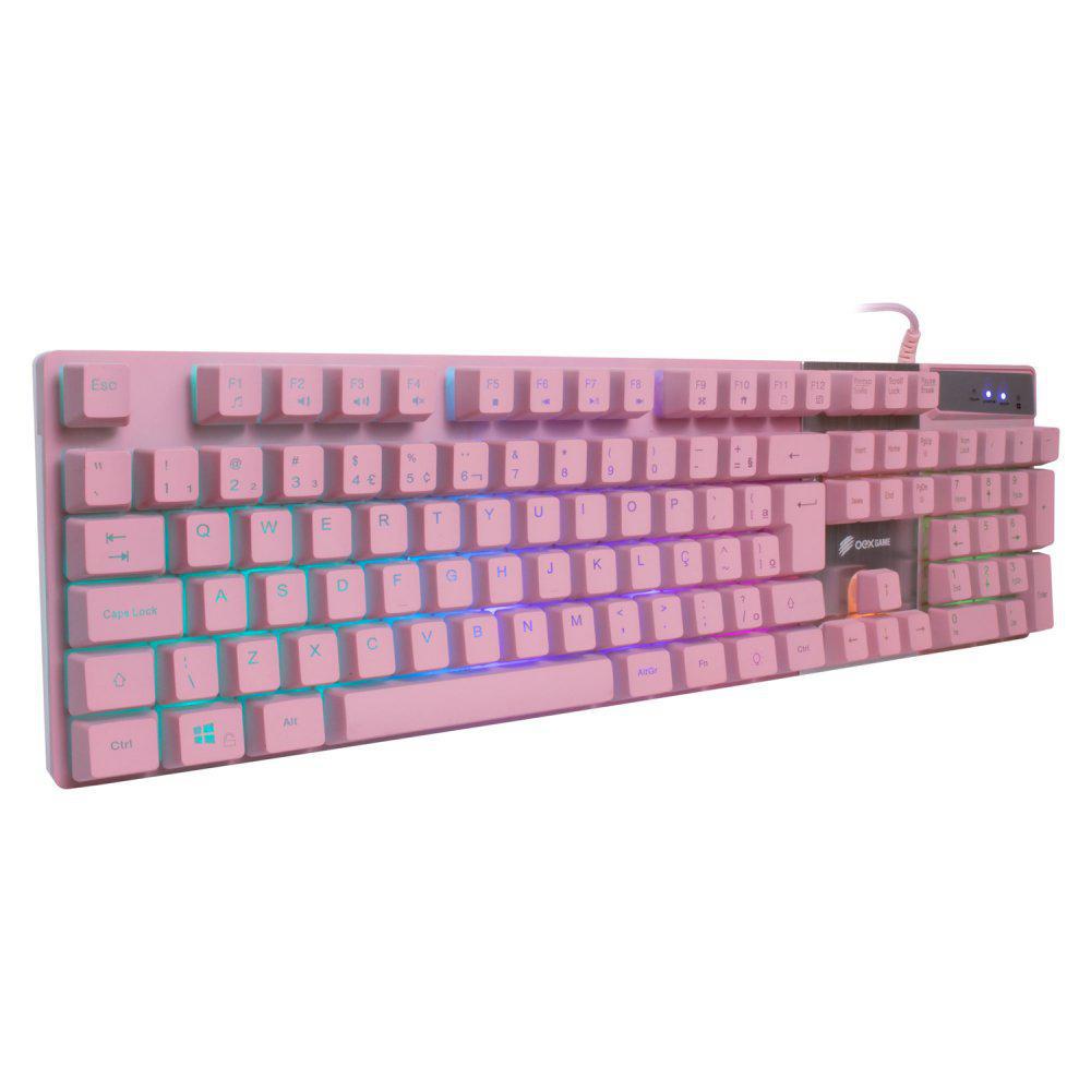 Miniatura Teclado Gamer Prismatic Pink Semi Mecânico Comando Voz Oex