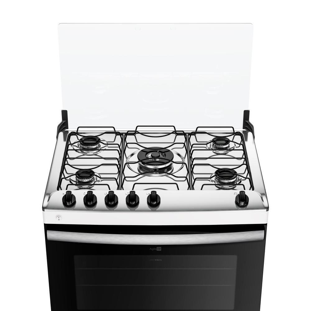 Fogão 5 Bocas Branco Com Mesa Inox Atlas Agile Up Bivolt