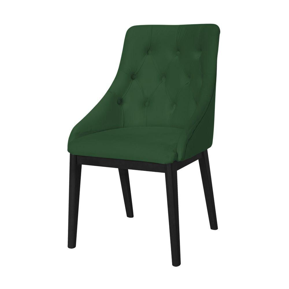 Miniatura Kit 2 Cadeiras De Jantar Elisa Nobre Estofada Capitonê Veludo Verde Base Madeira Maciça Preto