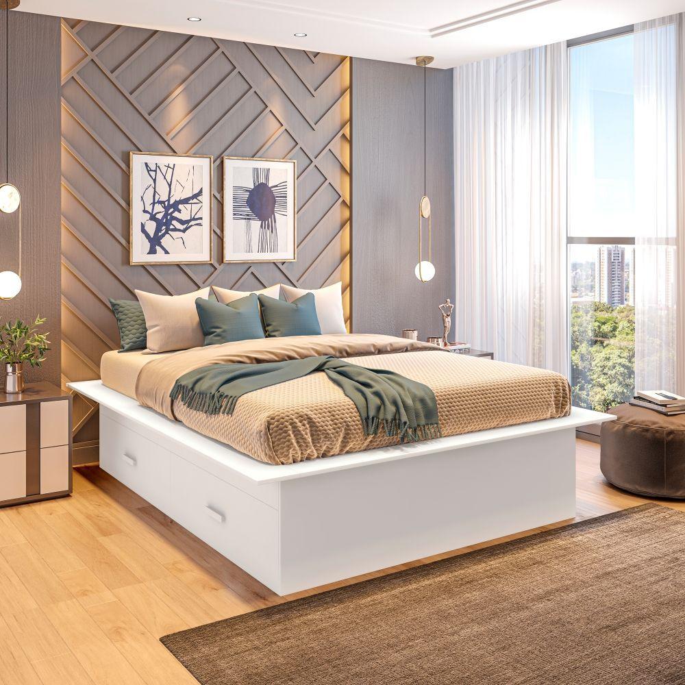 Cama Box Casal Essenza 04 Gavetas Branco