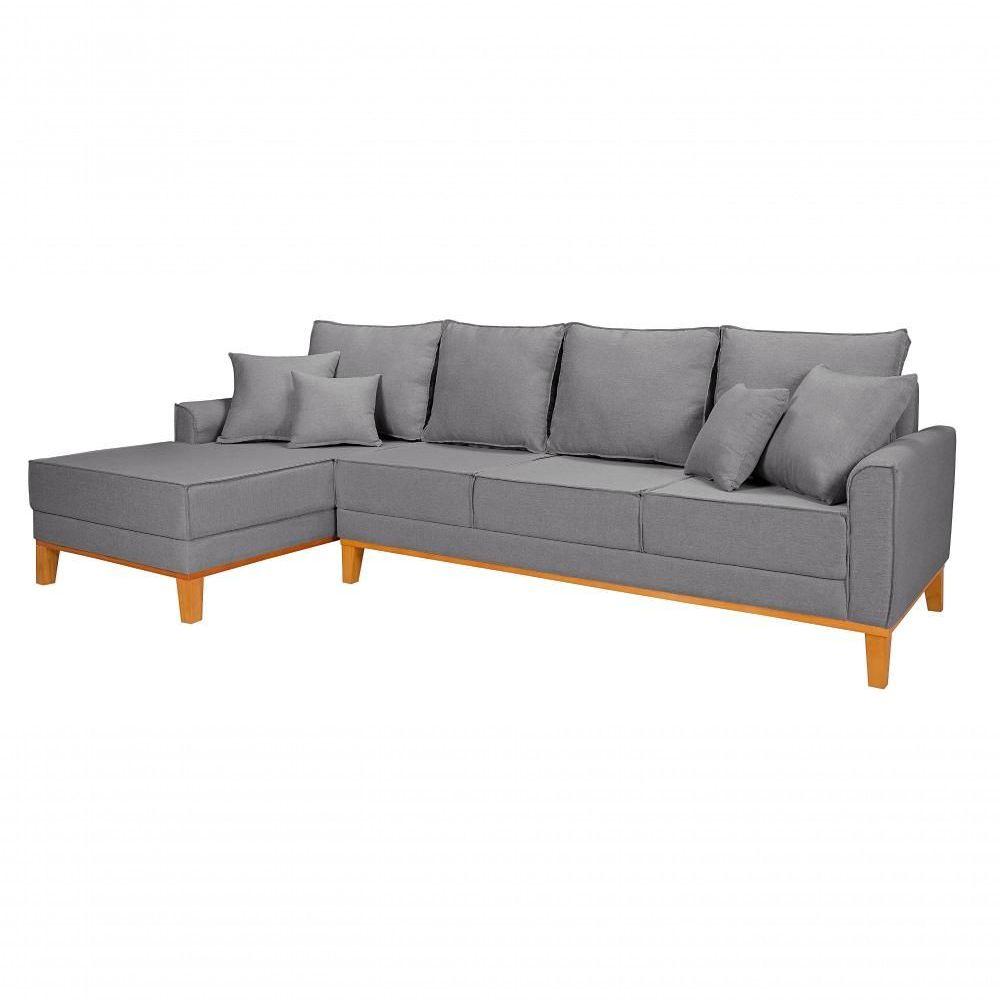 Sofá Living 4 Lugares Beny Com Chaise Lado Esquerdo Linho Império Cinza Claro 185