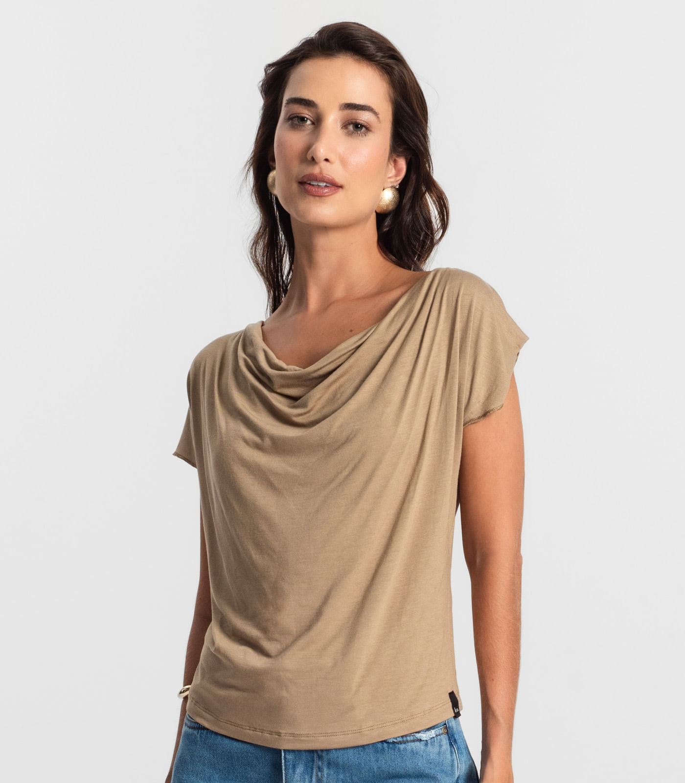 Miniatura Blusa Feminina Com Decote Drapeado KO Marrom G