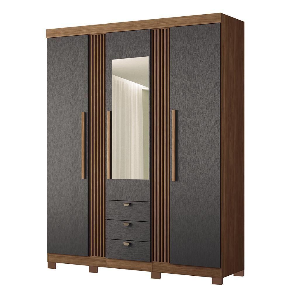 Miniatura Guarda Roupa Aurora 3.3 Ripado 3 Portas E 3 Gavetas Jatobá-grafite Com Espelho E Pés - Santos Andirá Jatobá-grafite