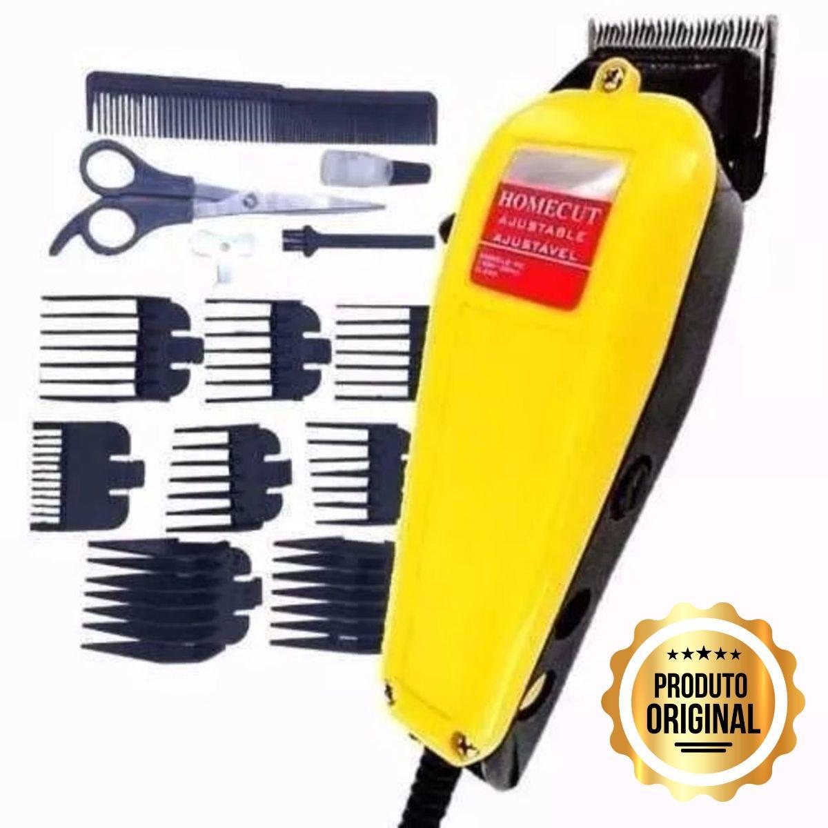 Miniatura Kit Máquina De Cortar Cabelo Barba Profissional Amarela 110V