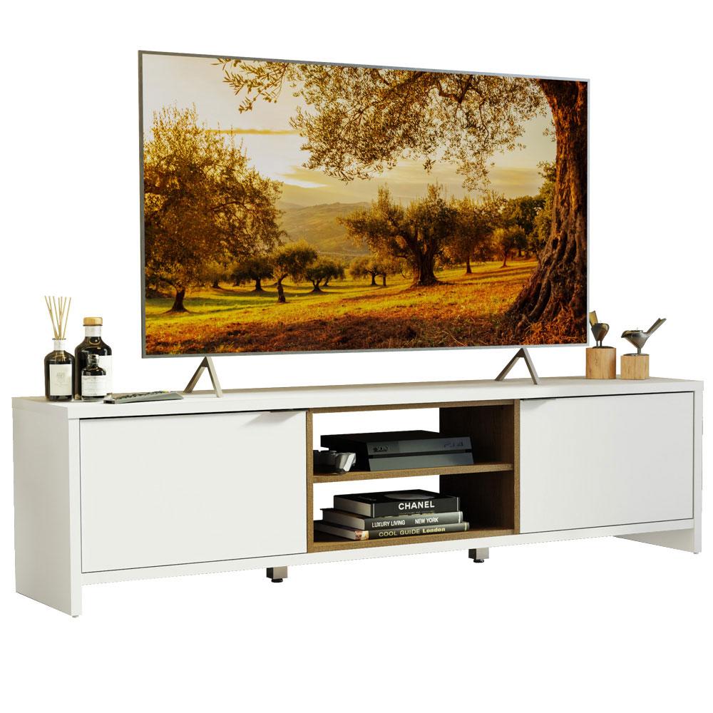 Miniatura Rack para TV até 75 Polegadas 180 cm 2 Portas Branco/Rustic Metz Madesa Branco