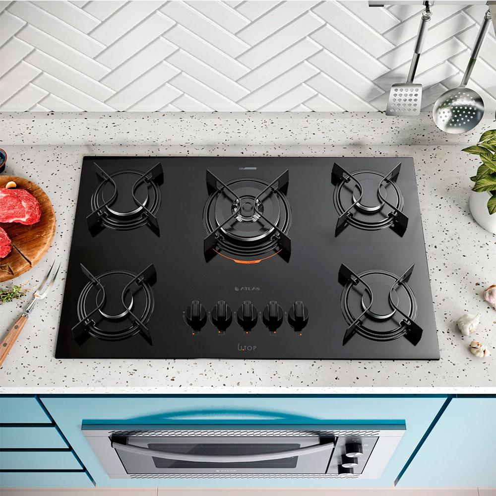 Miniatura Fogão Cooktop 5 bocas Atlas U Top Superautomático Vidro Temperado