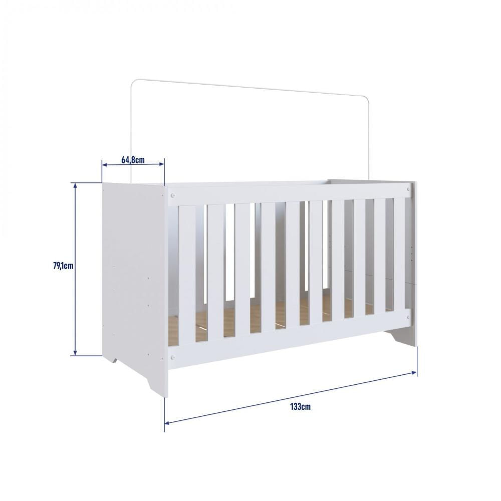 Miniatura Berço 3 em 1 Branco 133x64,8cm com Colchão Aconchego Completa Móveis Branco