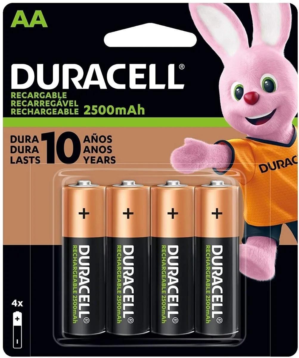 Miniatura Kit 4 Pilha Aa Recarregável Duracell 2500 Mah