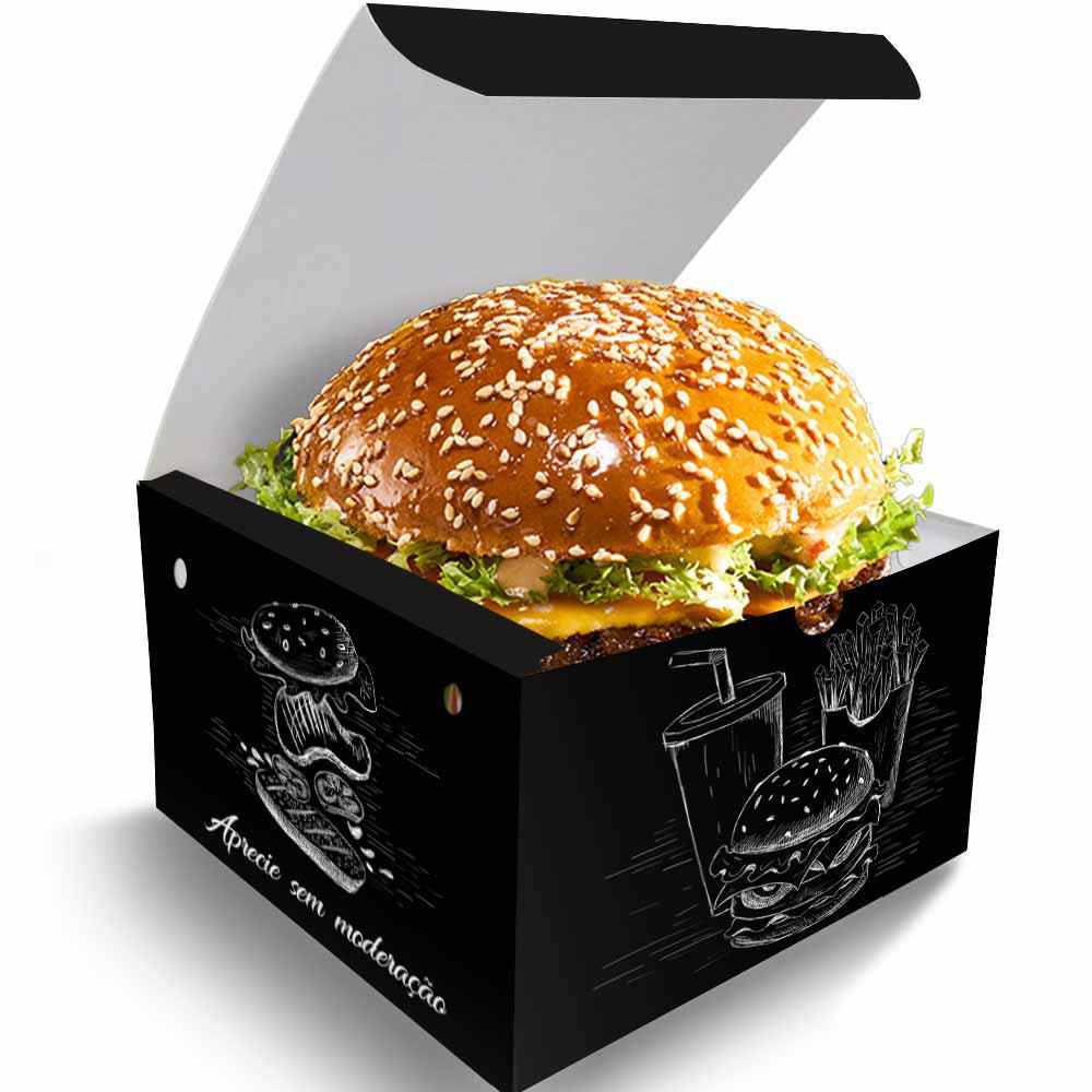 Miniatura Caixa Box Embalagem Para Hambúrguer P Preto 100Un