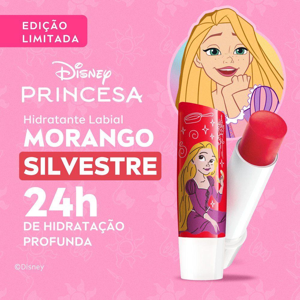 Miniatura Hidratante Labial Nivea Disney Princesa Rapunzel Sabor Morango Silvestre 4,8g
