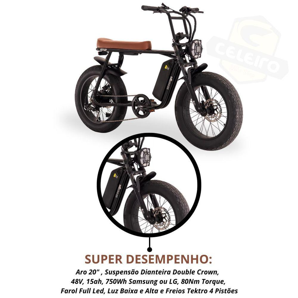 Miniatura Bicicleta Elétrica StreetGo Aro 20 S12 7V A24 Preto/Marrom