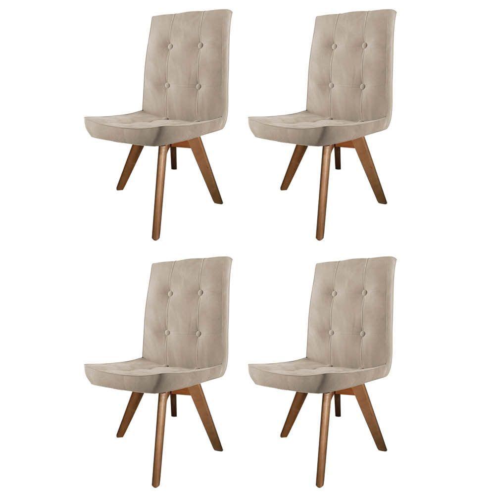Miniatura Kit 04 Cadeira De Jantar Drop Com Botão Base Giratória Imbuia Corino Bege - Amey Decor