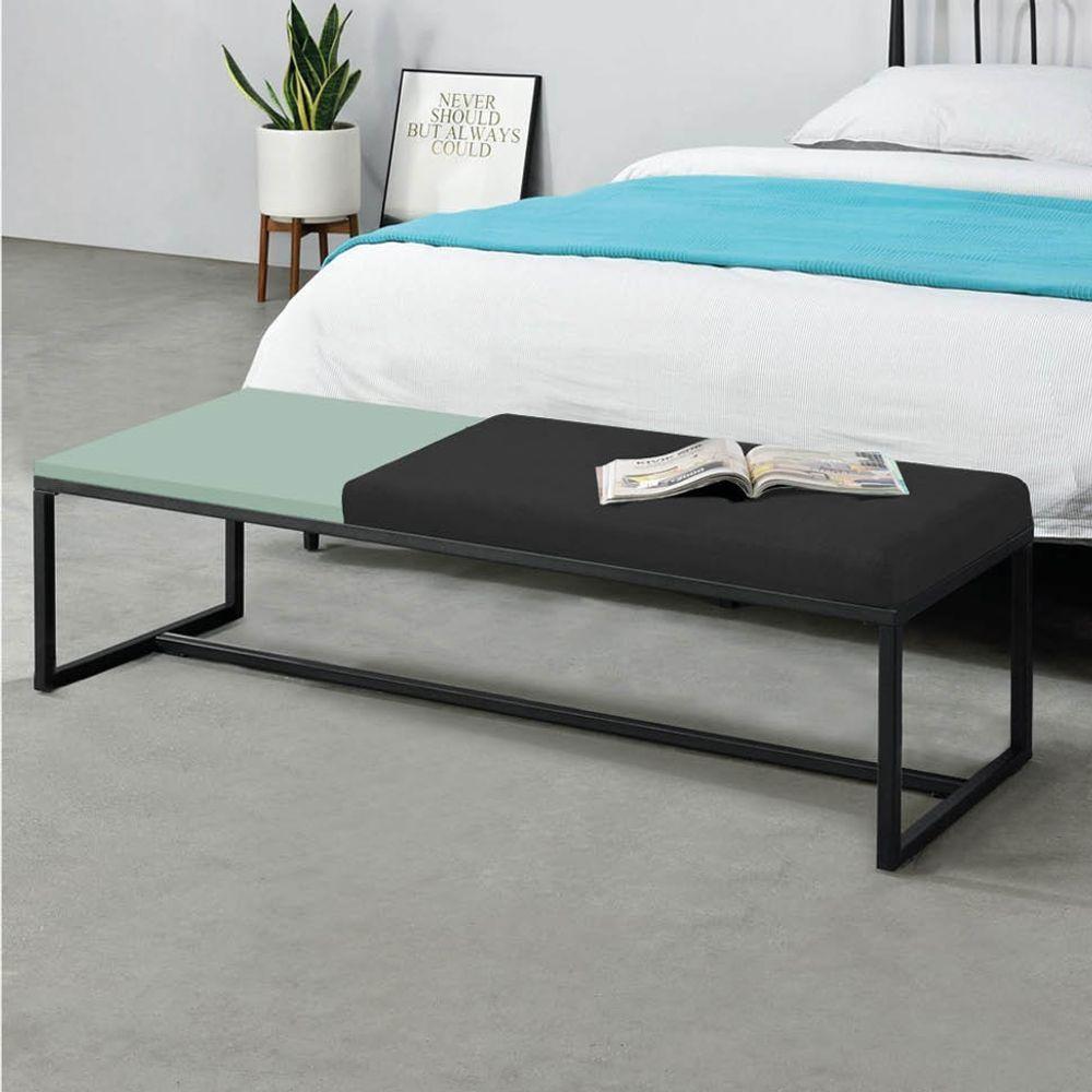 Miniatura Calçadeira Recamier Londres 160cm Preto Corino Preto Tampo Quadrado Mdf Verde - Ahazzo Móveis