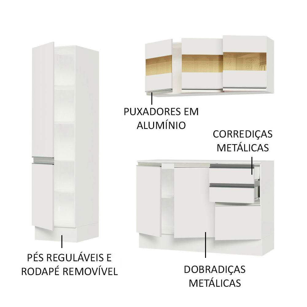 Miniatura Armário de Cozinha Compacta 100% MDF 170 cm Branco Smart Madesa 01 Branco