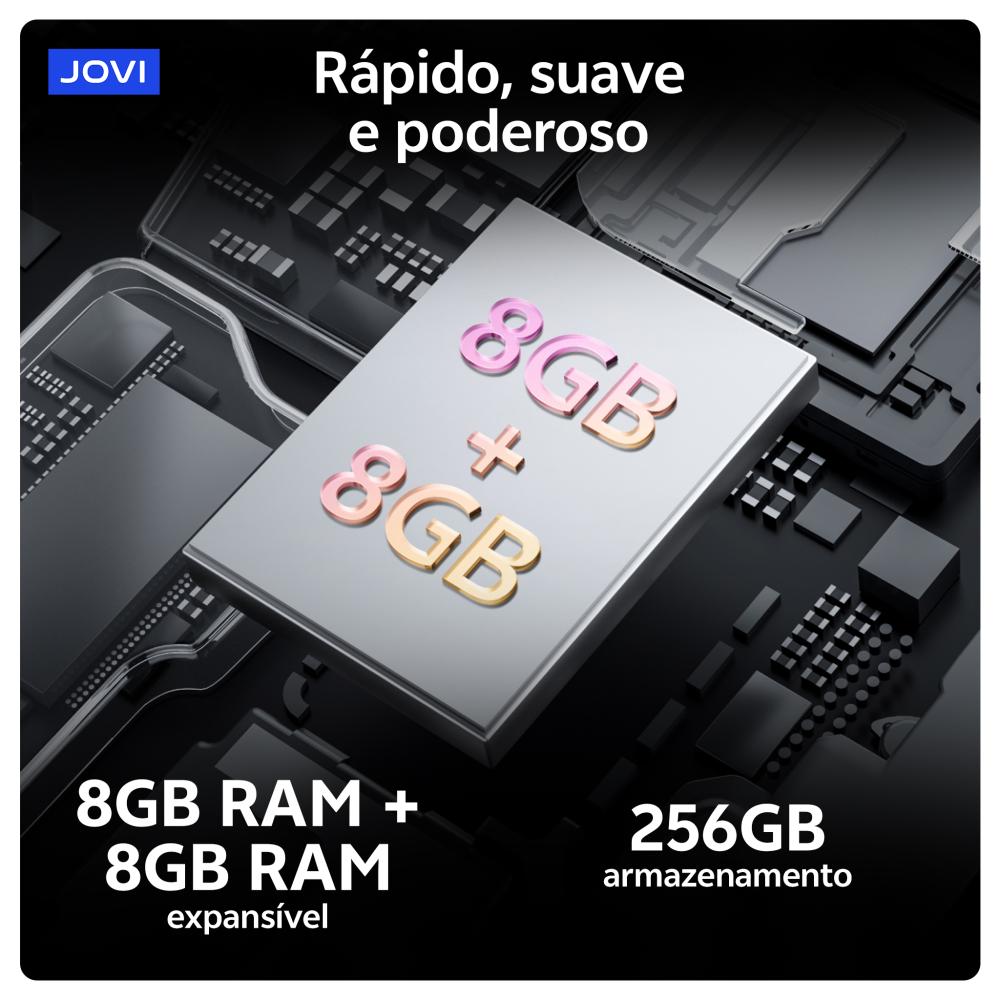Smartphone Jovi Y29s 5g 256gb, 8+8gb Ram Turbo, Câmera 50mp, Dimensity 6300, Bateria 6000mah, Carregamento 44w - Preto Jade CELULAR JOVI Y29S 256GB DUAL SIM 8GB RAM - Preto