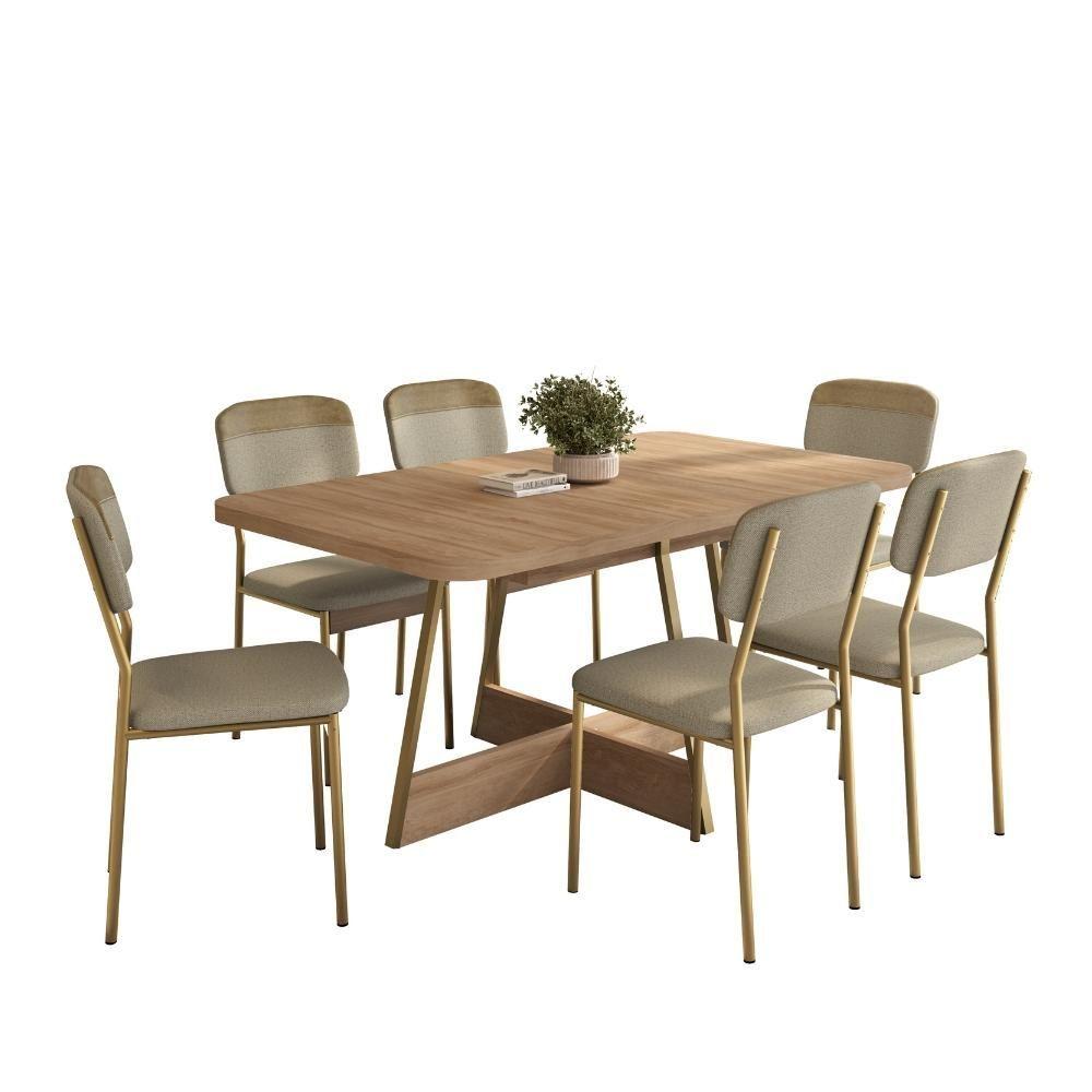 Miniatura Conjunto Sala De Jantar 6 Cadeiras Castellano Carraro Carvalho Dourado
