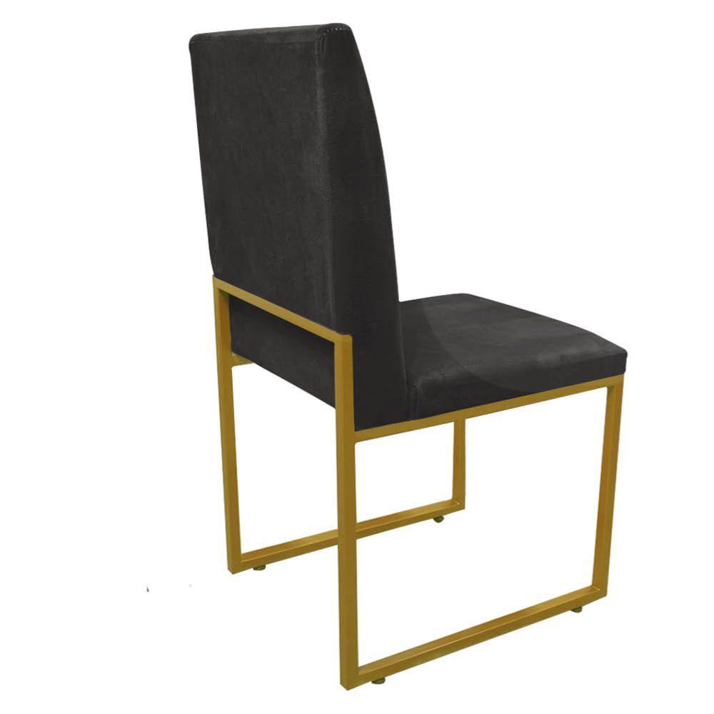 Miniatura Kit 06 Cadeira De Jantar Office Sttan Escritório Sala Ferro Dourado Corino Preto - Ahazzo Móveis