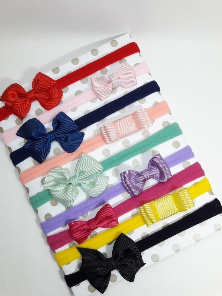 Tiara De Bebe Menina Kit Faixas Meia De Seda 9 Laços Rn