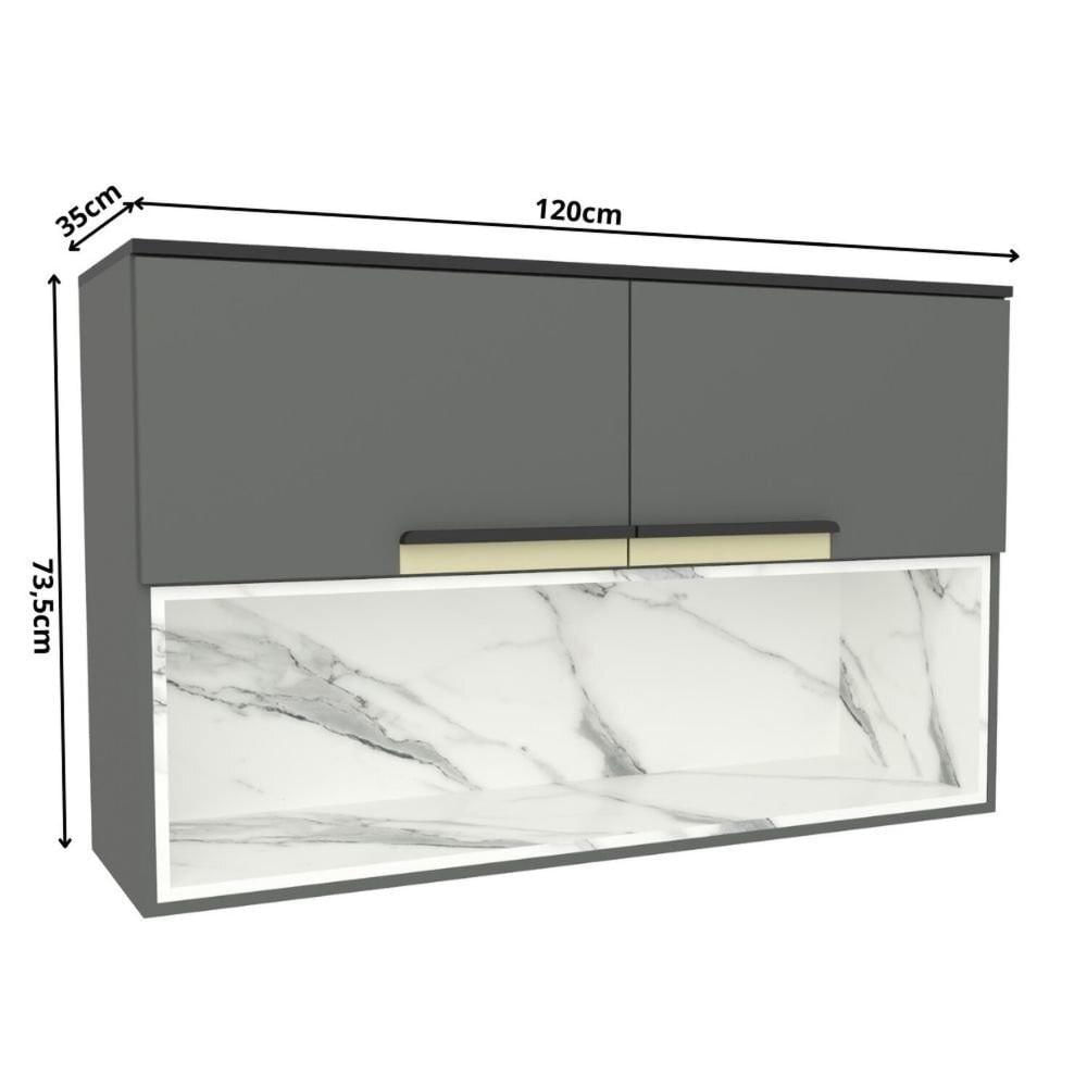 Miniatura Armário Aéreo 120cm 2 Portas 1 Nicho Cozinha Flórida Grafite / Calacatta