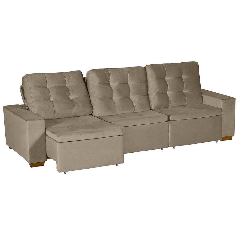 Miniatura Sofá Modular 6 Lugares Retrátil E Reclinável 3.05M Bege