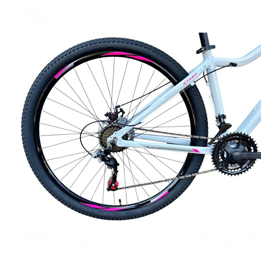 Miniatura Bicicleta Aro 29 Gta Start Alumínio 27v K7 Freio A Disco Garfo Suspensão Mountain Bike branco-cinza-rosa Tam: 15