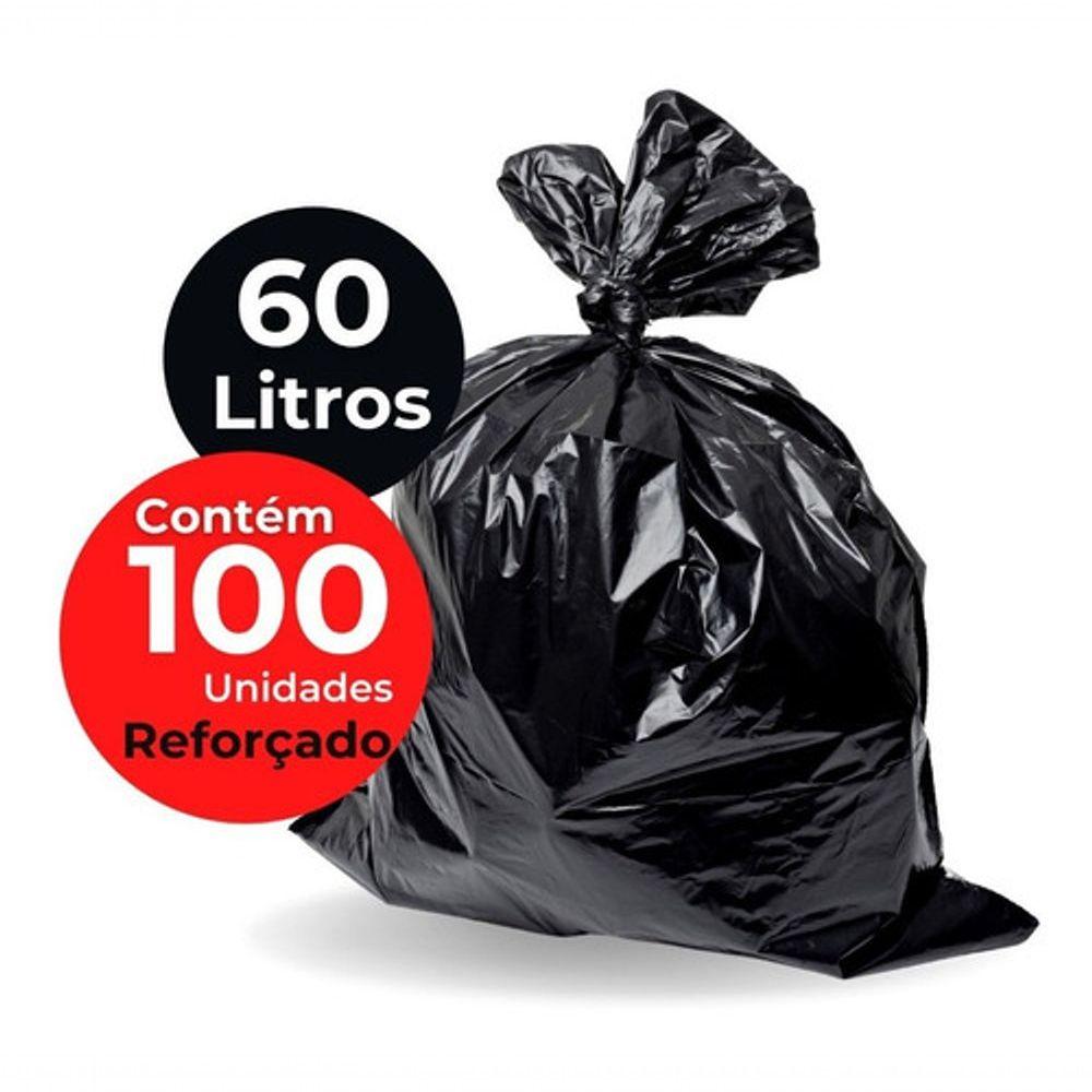 Miniatura Saco De Lixo Preto 60L Reforçado Resistente 100Un Preto