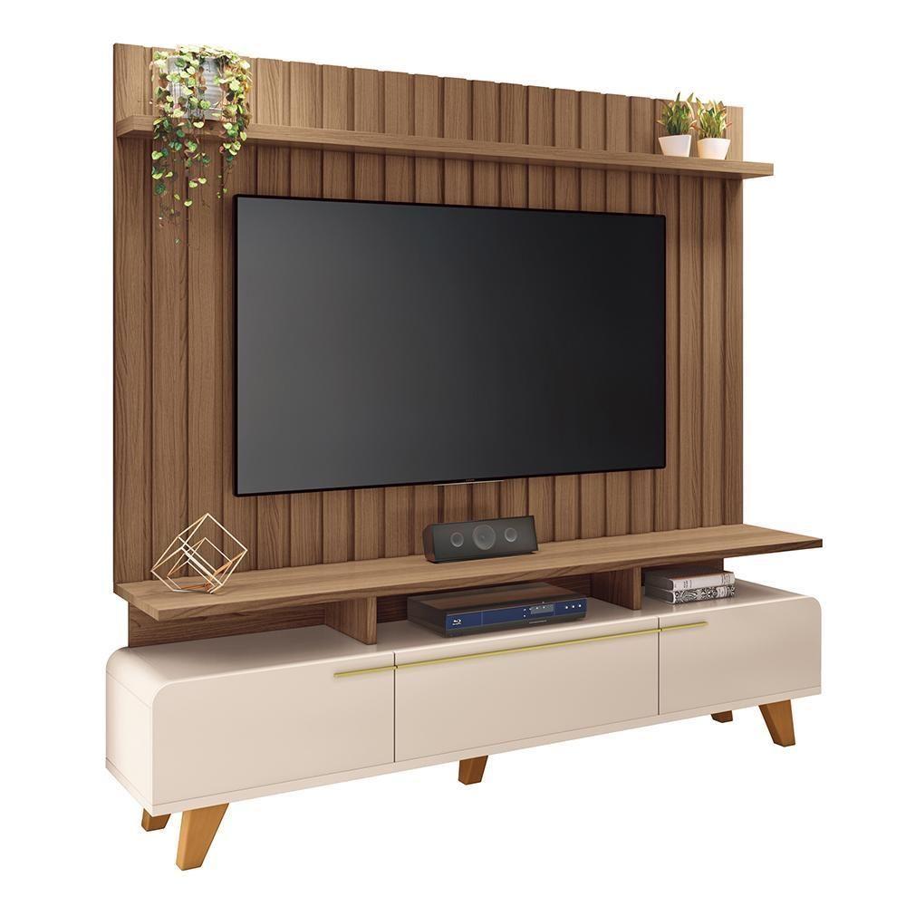Miniatura Rack Bancada Essenza Com Painel Link 2.0 Off White-castanho Para Tv Até 70? - Hb Móveis Off White-castanho