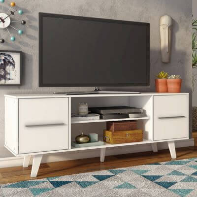 Miniatura Rack para TV até 55 Polegadas Madesa Copenhagen Branco Cor:Branco