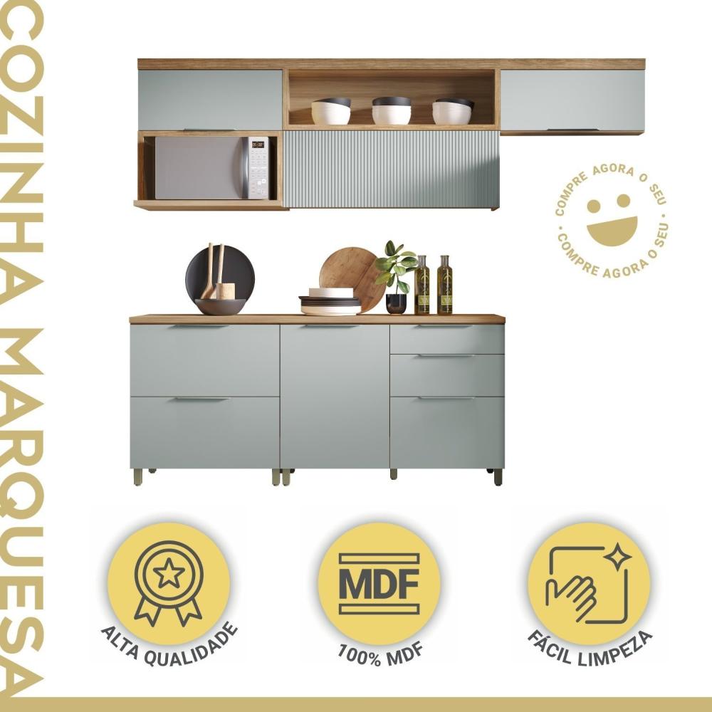 Cozinha 5 Peças 100% MDF Marquesa Nature/Verde