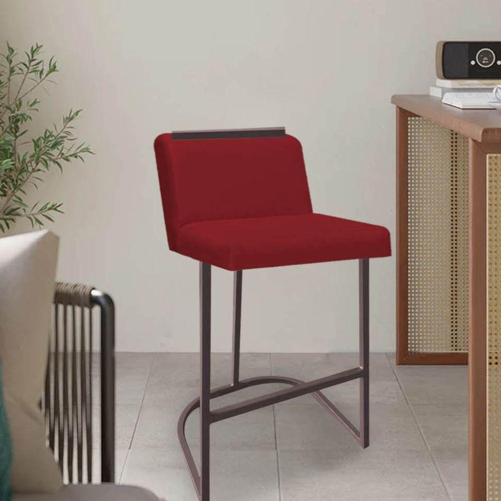 Miniatura Banqueta Com Encosto Nynna Luxo Confort Bistrô Cozinha Ferro Marrom Suede Vermelho - Amey Decor