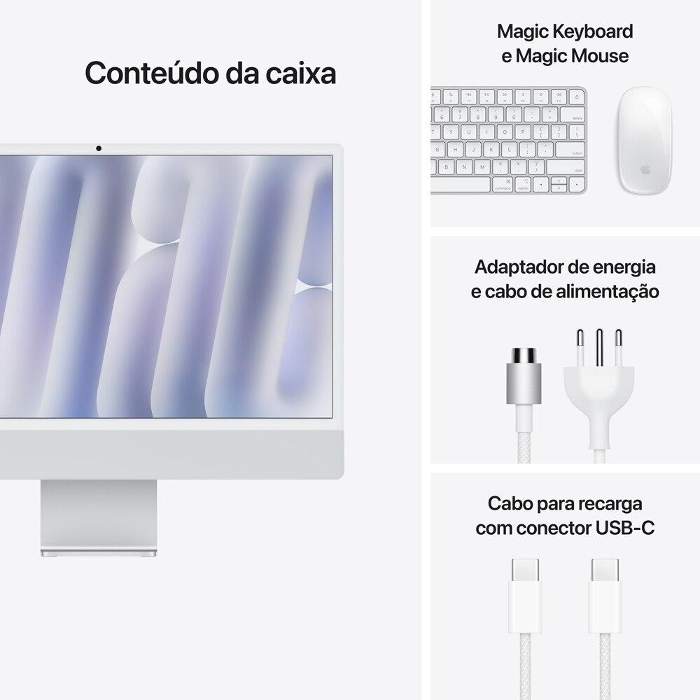 iMac 24", M4, CPU 8 núcleos e GPU 8 núcleos, Memória Unificada 16GB, 256GB SSD - Prateado