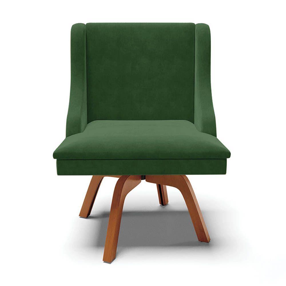 Miniatura Kit 2 Cadeiras Estofadas Base Giratória De Madeira Lia Suede Verde - Ibiza