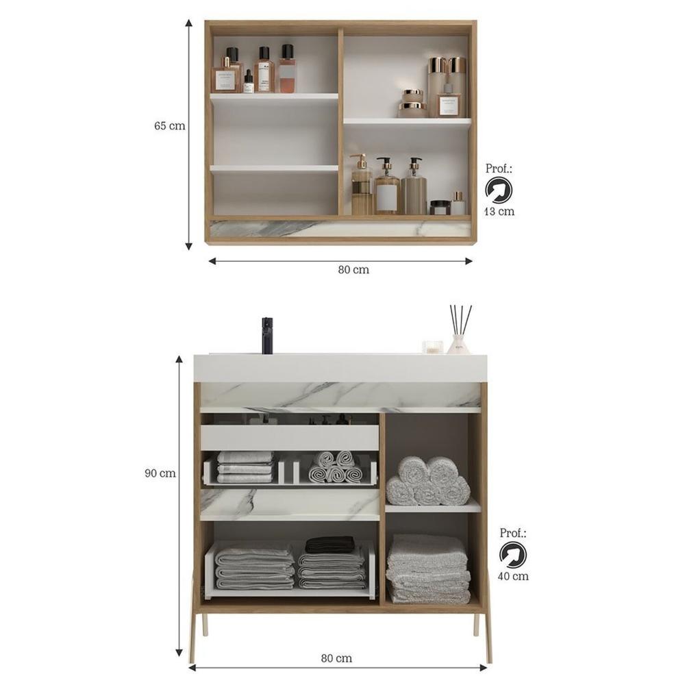 Gabinete de Banheiro 80cm com Lavatório e Armário Ref 890 Itapuã/Thassos