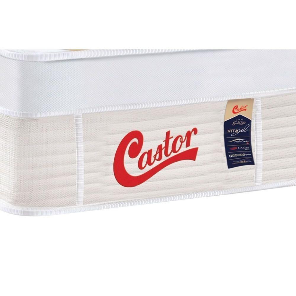 Miniatura Cama Box Baú Queen: Colchão Molas Castor Pocket Gold Star Vitagel Max + Base White(158X198)