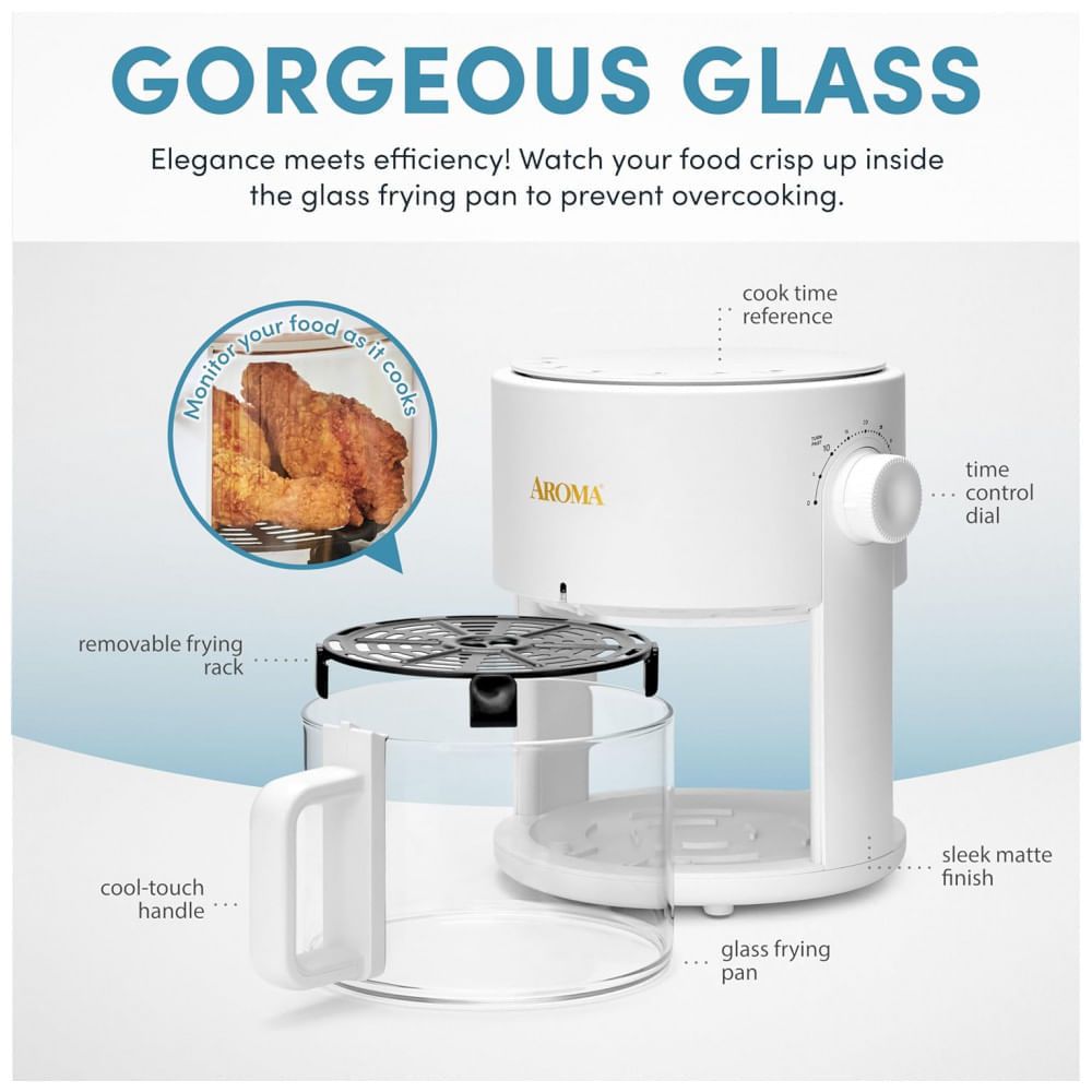 Miniatura Fritadeira Elétrica Air Fryer com Cesto 3 Litros de Vidro com Tecnolodia 360 Crisp, 110V 900W, Aroma, Branca