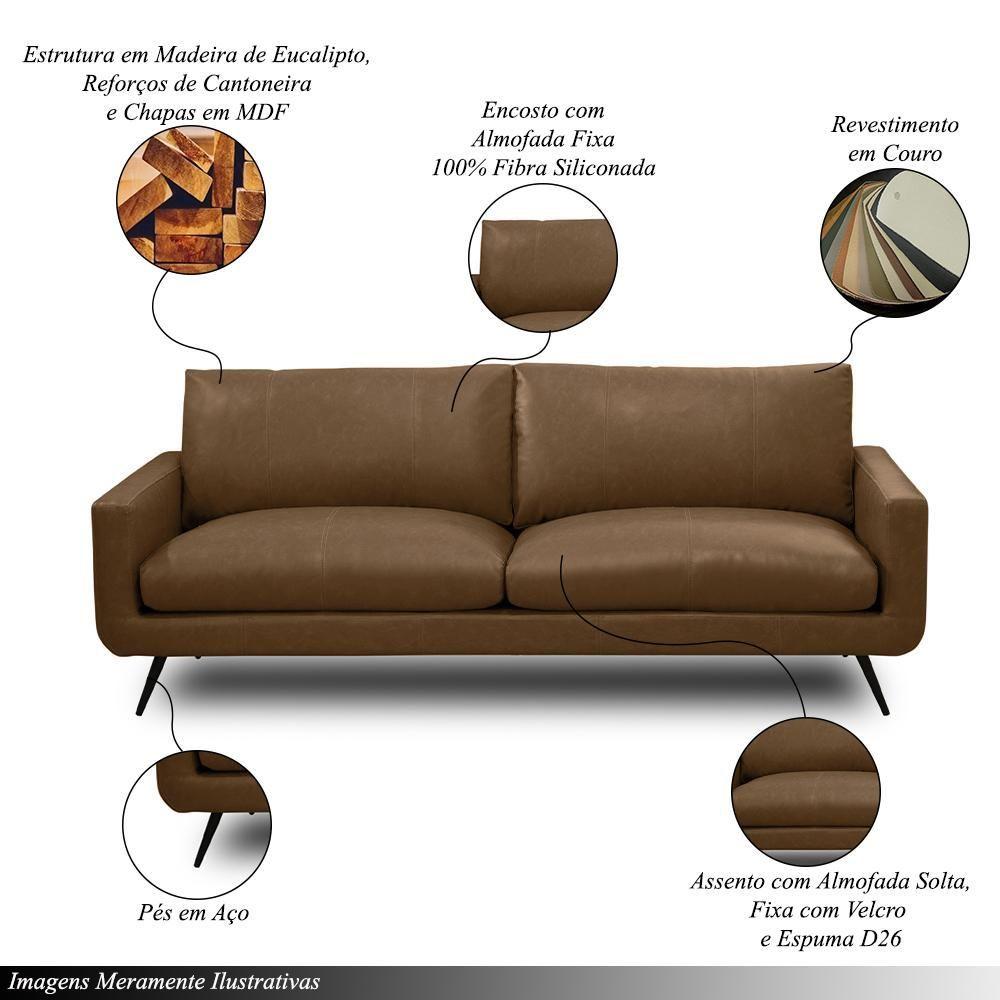 Sofá 2 Lugares Paloma 183cm Sala De Estar Couro Marrom Claro Manchado