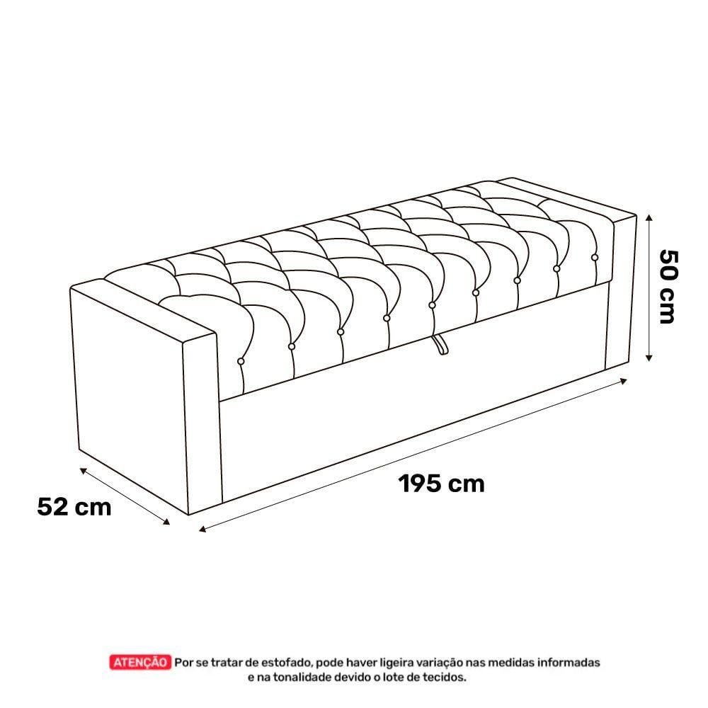 Miniatura Calçadeira Báu King Size Atena 195cm Capitonê Linho Cacau - Desk Design