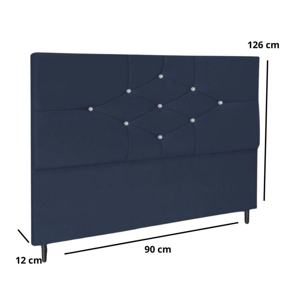 Miniatura Cabeceira Solteiro 90cm Virgínia Suede Azul Marinho E Frame