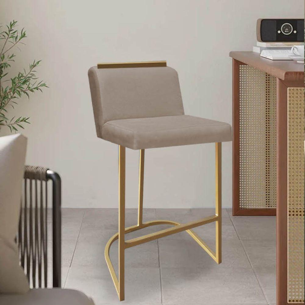 Miniatura Banqueta Com Encosto Ninna Bistrô Cozinha Aplique Ferro Dourado Suede Bege - Ahazzo Móveis