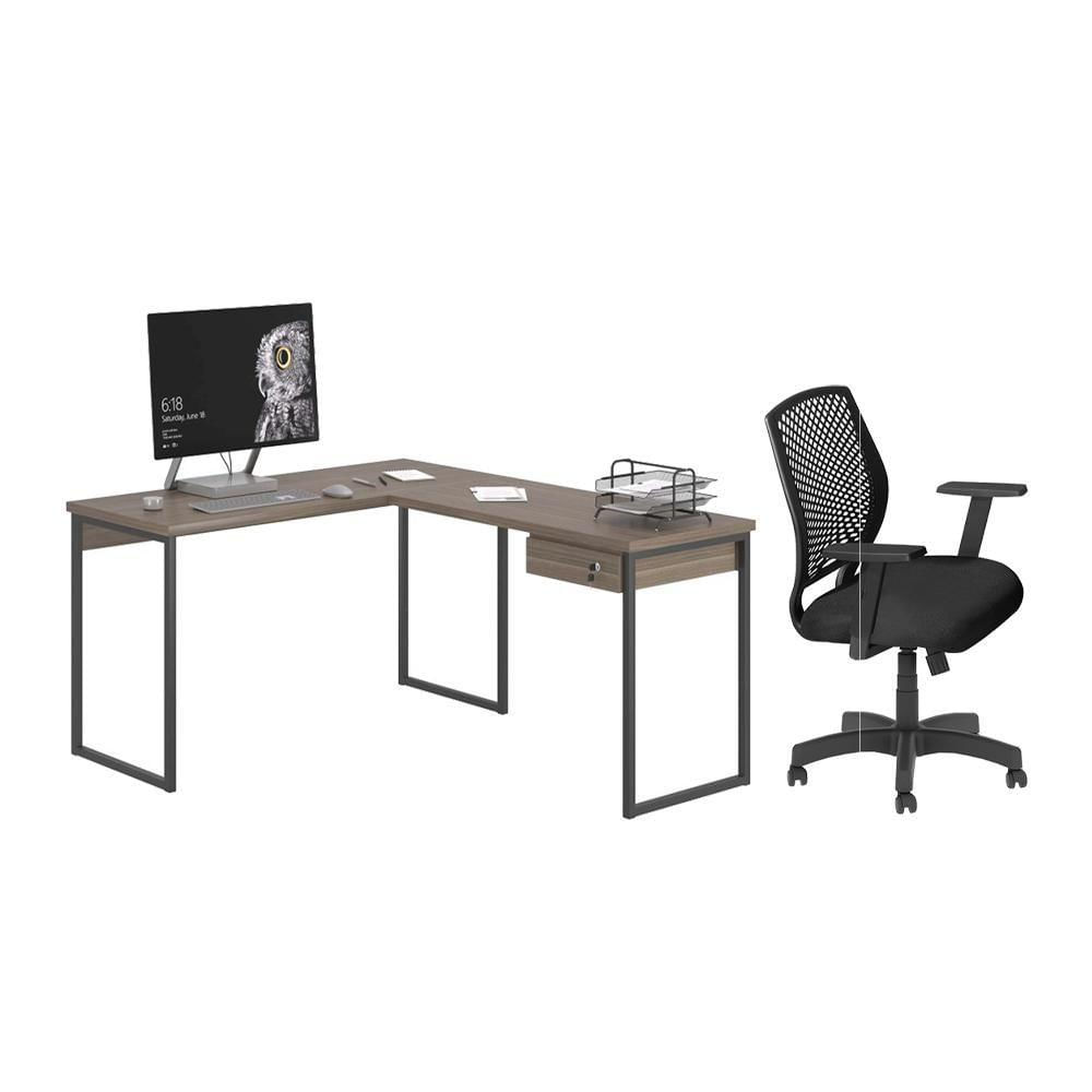 Miniatura Jogo Cadeira Inclinável E Mesa L Com Gaveteiro Affara Preto