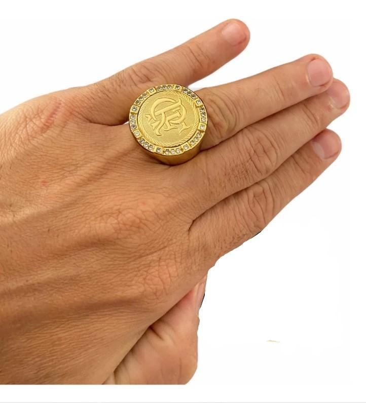 Miniatura Anel Flamengo Crf Banhado A Ouro 18K Luxo Com Pedras