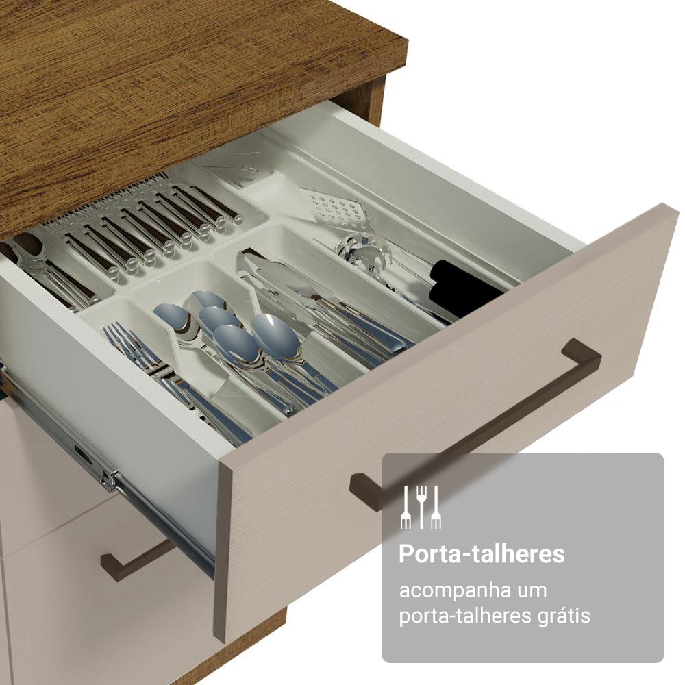Armário de Cozinha Compacta 190cm com Cristaleira Rustic/Crema Agata Madesa 01 Rustic/Crema